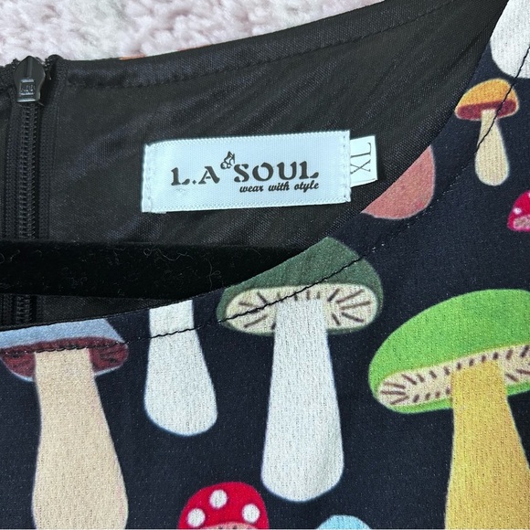 LA Soul Colorful Mushroom Print Mini Dress Pleated Skirt Size XL Cottagecore - Picture 3 of 12